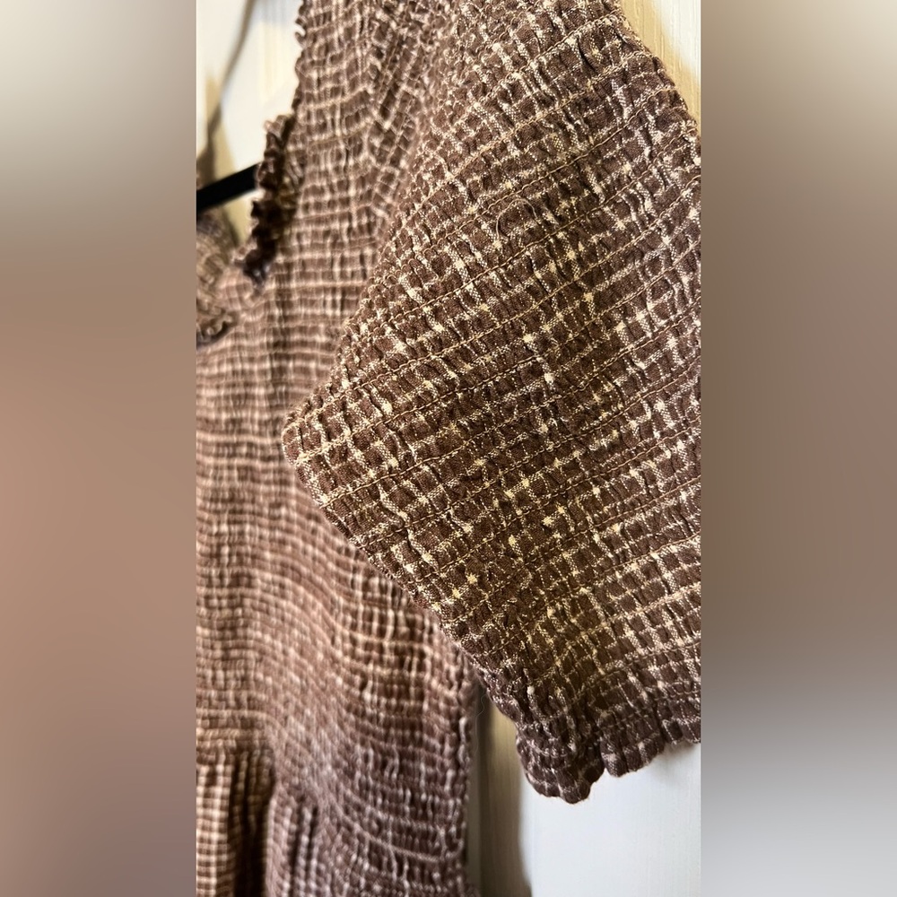 Little cottonwood cotton dress size S brown plaid smocked - Picture 2 of 3